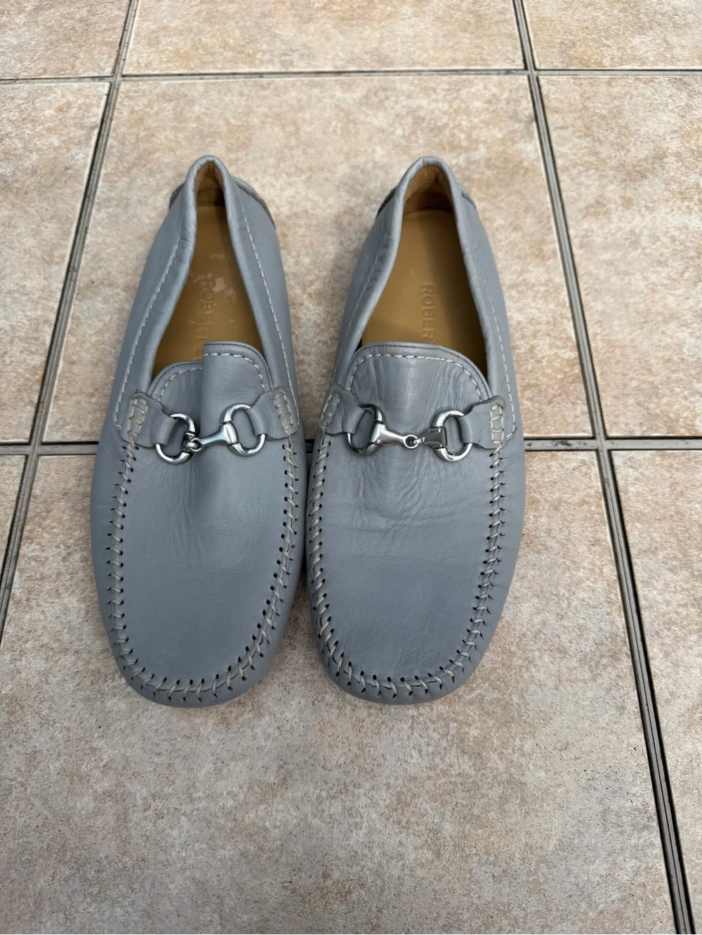 Robert Zur Gray Leather Driving Loafers with Metal Bit Detail
